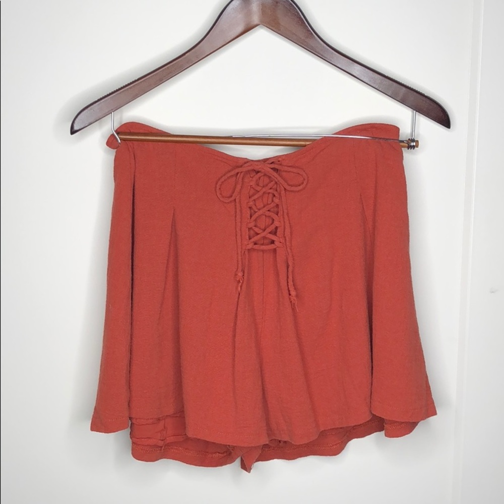 LUSH Burnt Orange Linen High-Waisted Shorts